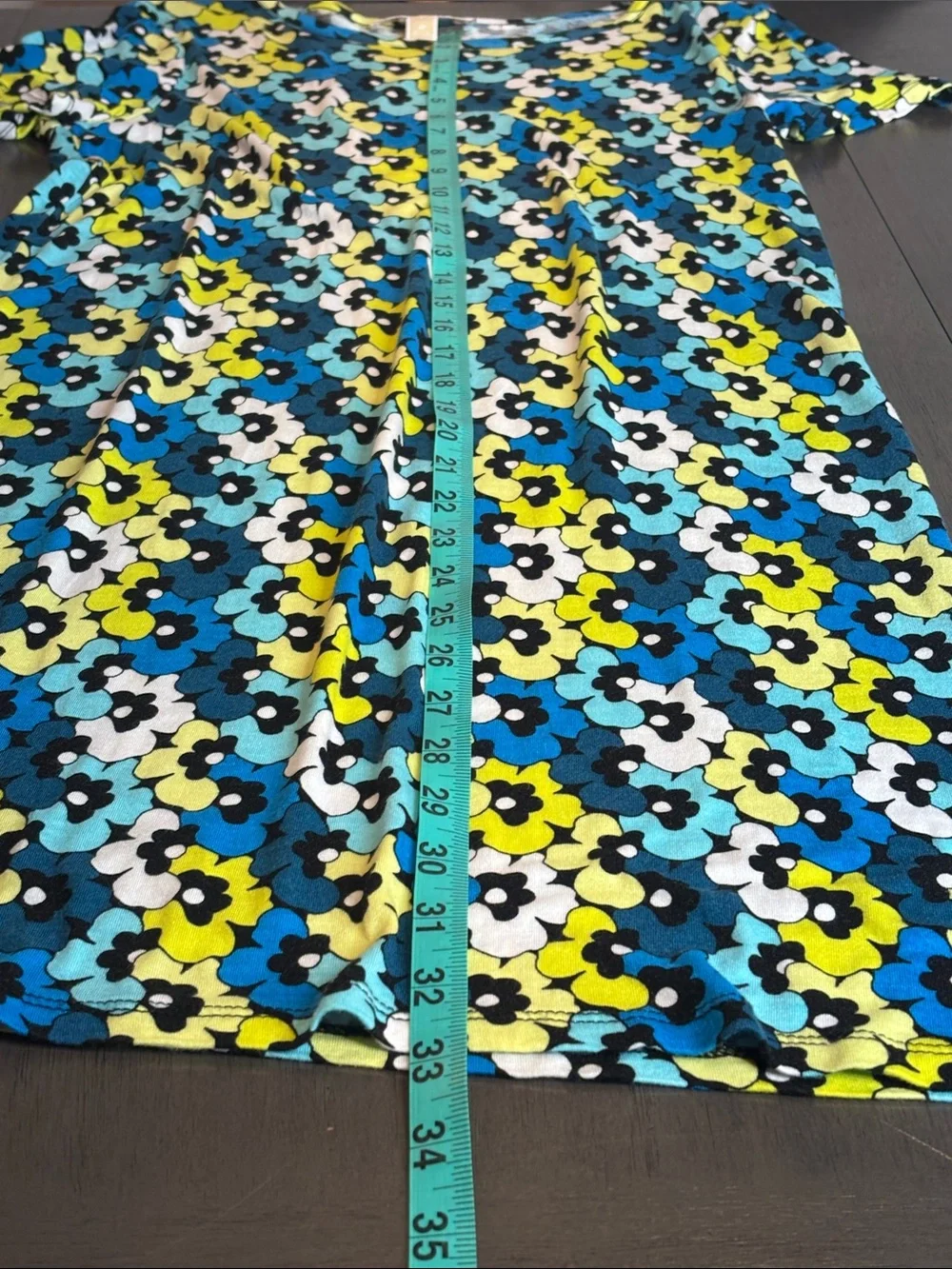 💙 Michael Kors Blue Yellow Floral Fit & Flare Dress Medium Stretch Short Sleeve